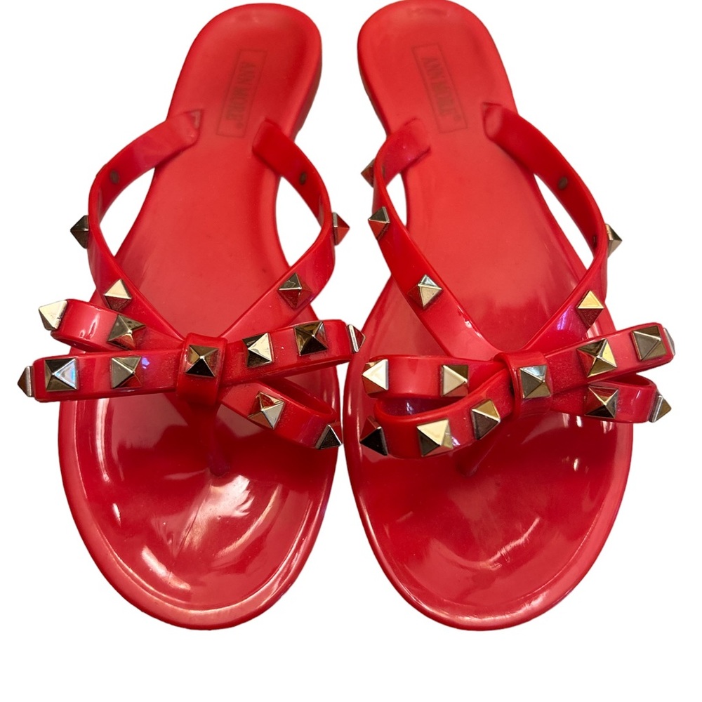 Ann More  Bow Studded Sandals in Red with Gold Studs , Size 7 . Rubber m…